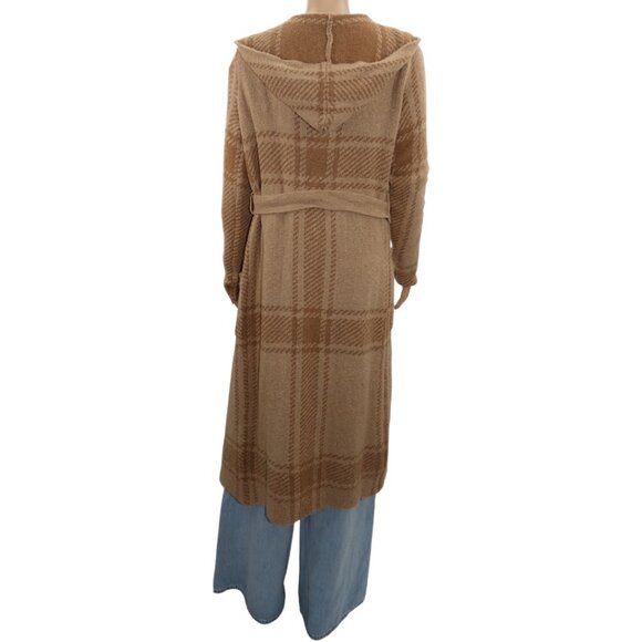 Sincerely Jules Plaid Hooded Belted Cardigan Coatigan M Tan Cozy Cabincore Boho - Picture 8 of 13